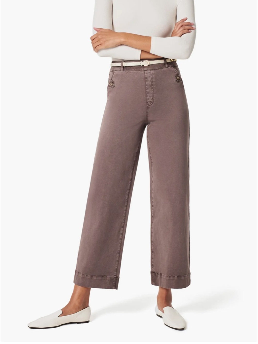 SPANX Pants Womens Smoke Brown Stretch Twill Cropped Wide Leg Pant